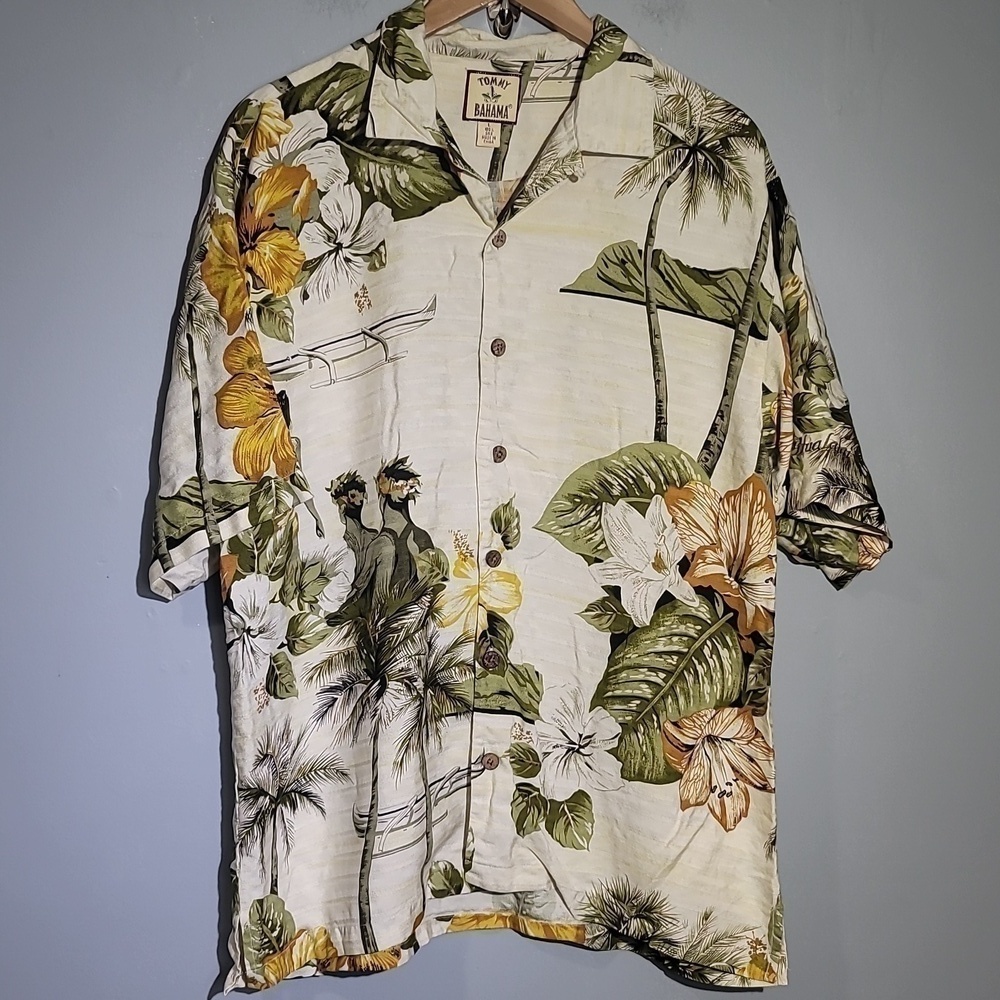 Tommy Bahama Vintage 90's Garden of Eden Silk Hawaiian Aloha Aesthetic Shirt